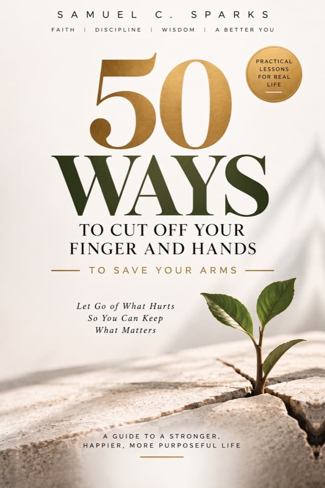 Book cover: 50 Ways to Cut Off Your Finger and Hands to Save Your Arms, by Samuel C. Sparks